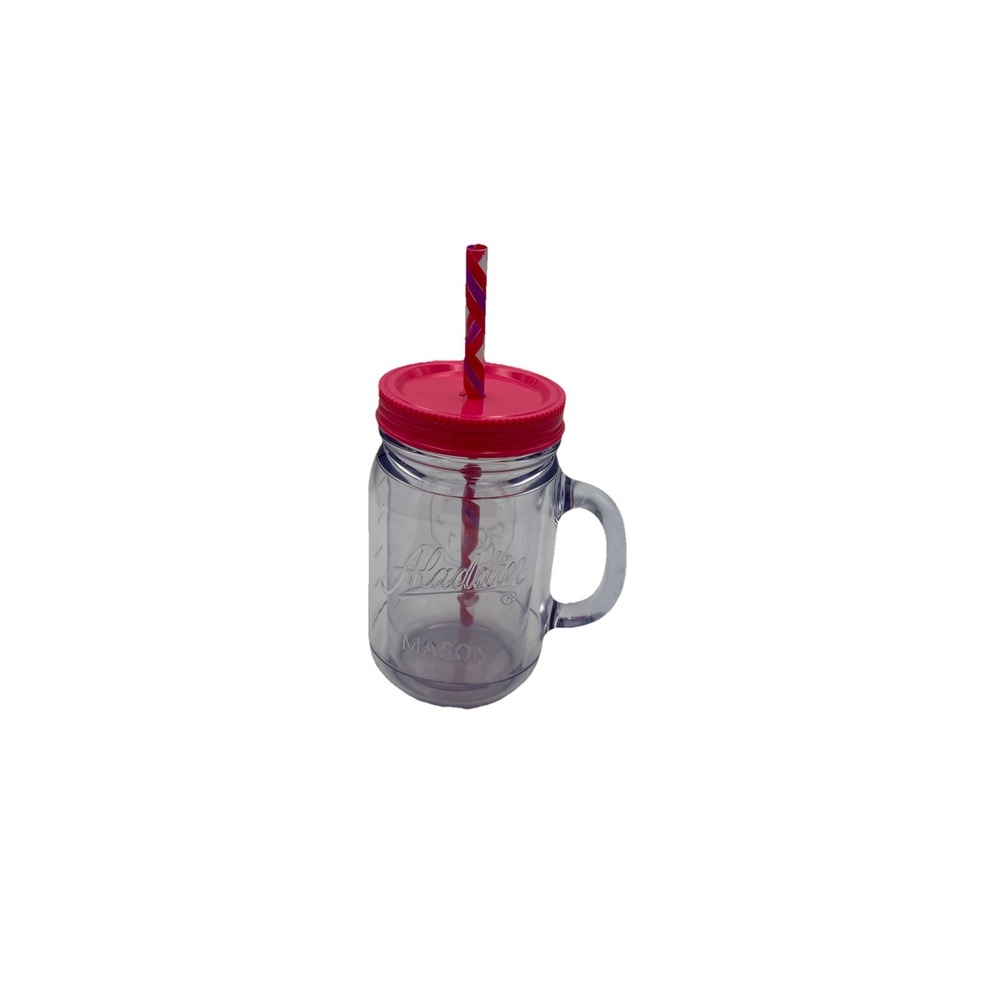 Aladdin Insulated 20oz Plastic Mason Jar Tumbler with Striped Straw & Red Lid